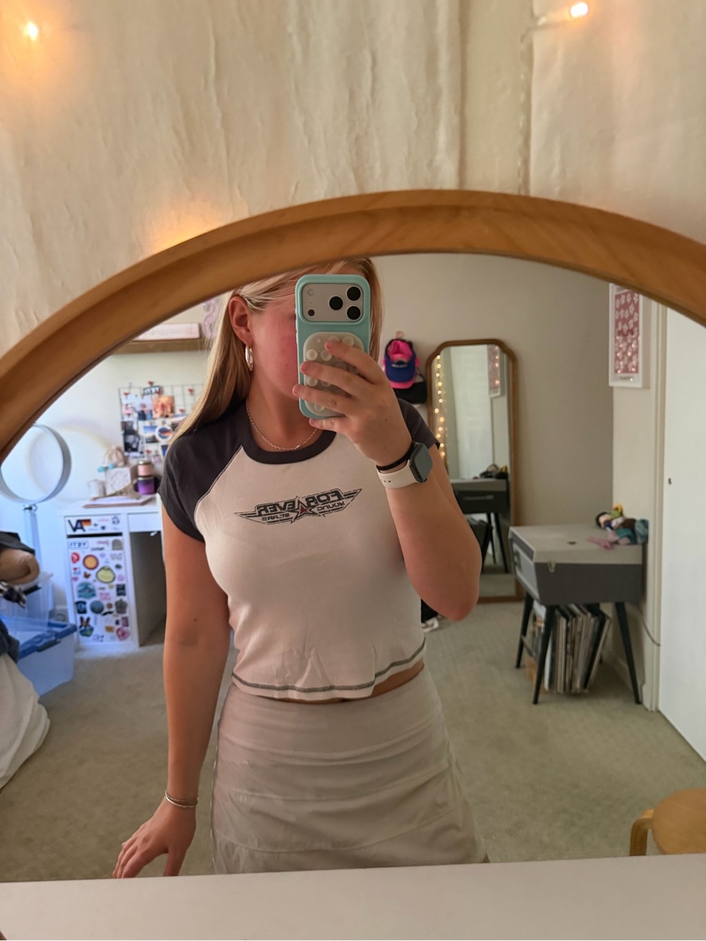 Cropped Raglan Tee in White and Black Contrast